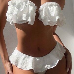 SHEIN White Ruffled Bikini Set